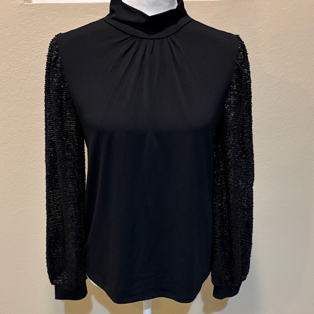 Cable & Gauge Black Top with Sequin Sleeves
